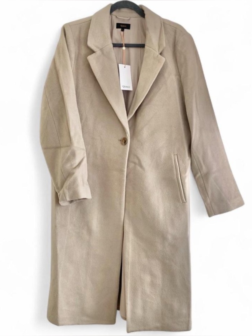 Quince Wool Cashmere Classic Single-Breasted Coat Size L Color Melange Sand Dune